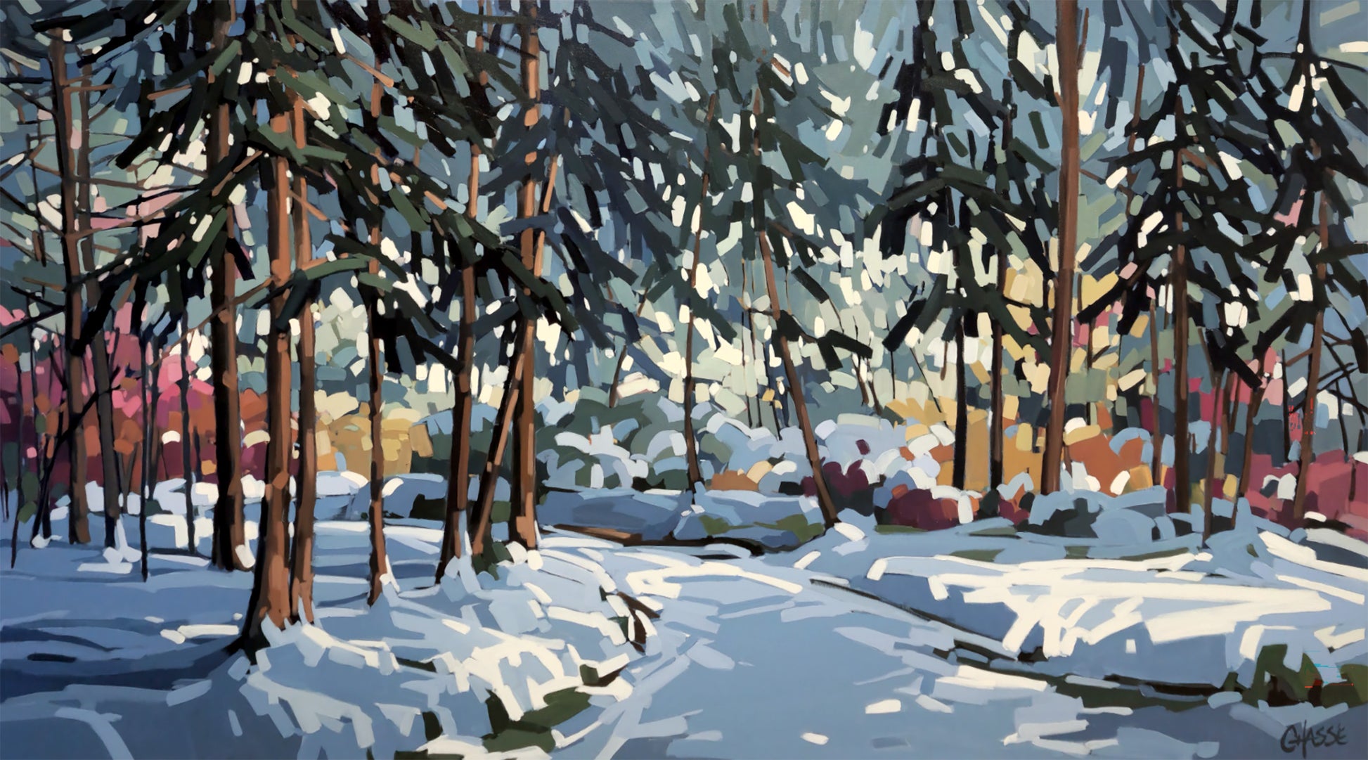 peinture acrylique paysage d'hiver québécois